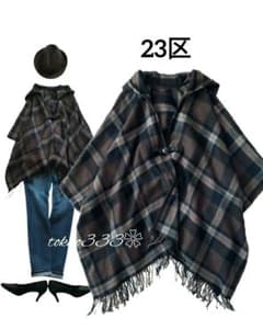 23区✨ウール混 ポンチョ チェック柄 - メルカリ