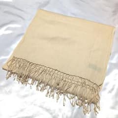 【美品】PASHMINAパシュミナ シルク ストール 大判 クリーム 手織り