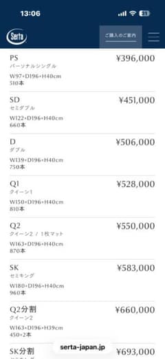 高級マットレス【定価：55万円】サータトラディション ロイヤル Q2