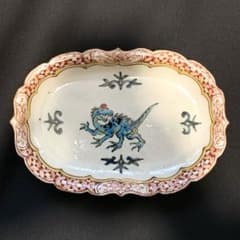 松浦コータロー 色絵 楕円輪花皿 クリオロフォサウルス - メルカリ