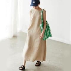 新品【スローブイエナ】リネン タック ノースリーブ ワンピース F