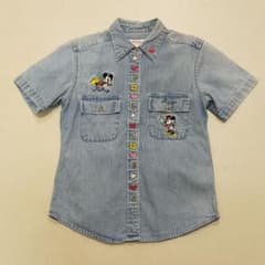 DISNEY 90s 데님 셔츠 자수 미키 미니 플루트