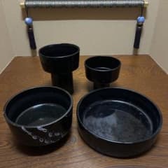 【池坊】黒 花器 4点セット 水盤 花入れ 生け花 華道 勅使河原蒼風　昭和のサムネイル