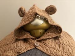 ハンドメイド 子ども用 くま耳 ニットポンチョ ブラウンのサムネイル
