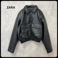 ZARA】ザラ フェイクレザージャケット ブルゾン 黒 M フラップポケット