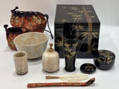 茶道具】メルカリ 利休茶箱 竹蒔絵 茶箱セット一式 塗師 多田桂寛 茶箱