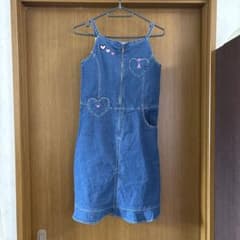 デニム ジャンバースカート ハート刺繍 140のサムネイル