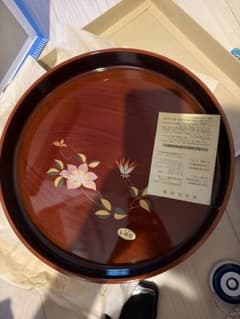 漆器 花柄 盆 赤色 取扱説明書付き約30センチ - メルカリ