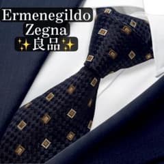 良品✨エルメネジルドゼニア　ネクタイ　ブラック　ジャガード　スクエアドット