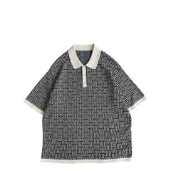 美品】USED 00s 総柄 ジャガードニット ポロシャツ 半袖 幾何学柄 