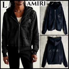 AMIRI ショットガンダメージ加工 MAロゴ バックロゴ ジップパーカー L AMIRI ショットガンダメージ加工 MAロゴ バックロゴ ジップパーカー L