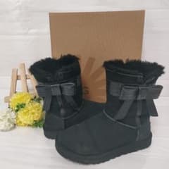 美品 アグ UGG ジョゼット レザーリボン ムートンブーツ 24cm ボア 黒