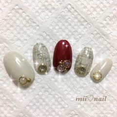 ネイルチップ♡ツイード、ボルドーのサムネイル
