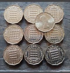 10個 1967年 英国 3ペニーコイン イギリス 3ペンス エリザベス女王