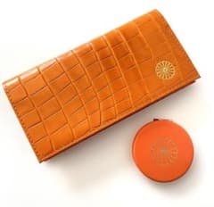 【皇居財布】　長財布 +馬蹄型小銭入れ+コンパクトミラー　オレンジ　3点セット 皇居財布】 長財布 +馬蹄型小銭入れ+コンパクトミラー オレンジ 3点セット