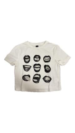 口プリント ホワイト クロップドTシャツのサムネイル