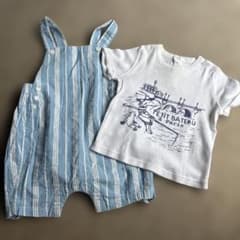 PETIT BATEAU ストライプオーバーオール、Tシャツ　12m 2点のサムネイル
