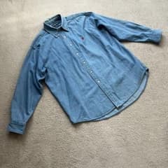 Ralph Lauren 데님 셔츠 포니 자수 L 상당 빈티지