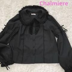 Chalmiere 姫袖　長袖　ブラウス　ブラック　レース　リボン　丸襟