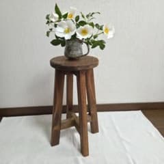 セール ハンドメイド スツール 高さ50cm 丸椅子 茶 花台 観葉植物