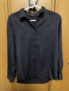 UNIQLO ストライプシャツ ネイビー M 長袖のサムネイル