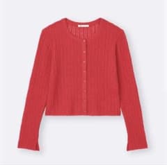 GU リブニットカーディガン レッド 長袖のサムネイル