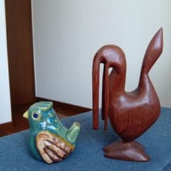 ヴィンテージ　鳥　北欧　置物2点セット　EGOの陶器＆チーク ヴィンテージ 鳥 北欧 置物2点セット EGOの陶器＆チーク - メルカリ