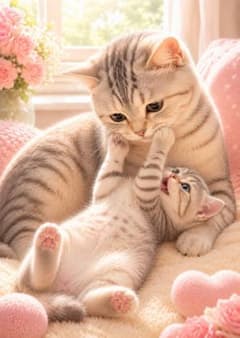 Y【一点物】ぬくもりに包まれる猫の親子｜癒しの4Kイラスト 一点物】親子猫のぬくもり｜癒しのヒーリングアート - メルカリ