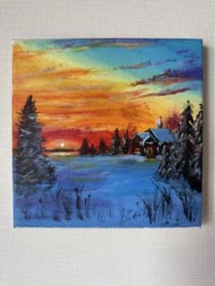 一点物 原画 アクリル画 雪景色 18×18cm キャンバスアートのサムネイル