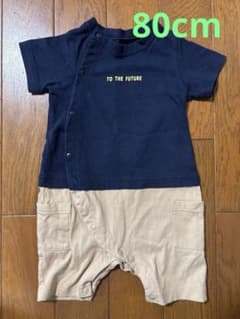 GU baby半袖ロンパース ネイビー/ベージュ 80cmのサムネイル