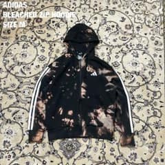 adidas ブリーチ加工 ジップパーカー 黒 M 3本ライン