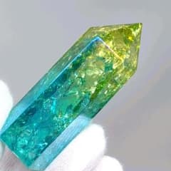 オーラクラック水晶】新色美麗バイカラー クォーツ ポイント 六角柱
