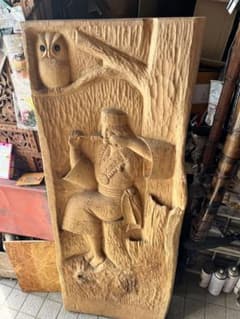 アイヌ木彫り壁掛け、 一枚板特大木彫り アイヌ彫刻壁画 、アイヌ特大