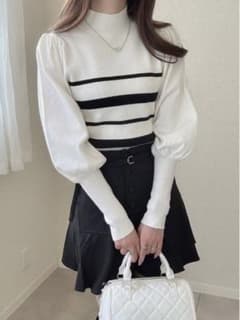 グレイル　ボーダー柄モックネックリブニットトップス