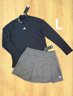 新品 adidasgolf L モックネック プリーツスカートセット 黒 グレー