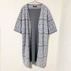 【ラフラフ】トッパーカーディガン ロング丈 幾何学模様 オルテガ 半袖 LL