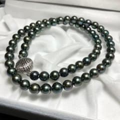 Round Akoya Pearl Necklace, Black/Green, 6.3-6.9mm