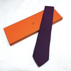 美品】エルメス ネクタイ ファソネ HERMES H柄 シルクジャガード 赤紺