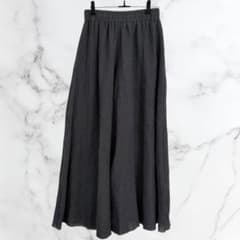 スカート見え ガウチョパンツ 黒 ウエストゴム