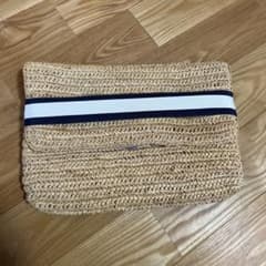 SHIPS ストロー素材 クラッチバッグ 紺×白ラインのサムネイル