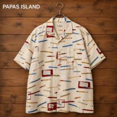 Papas30周年記念　リネン100%　アロハシャツ　ココナッツ釦 Papas ISLAND リネン100% 総柄 アロハシャツ ココナッツ釦 50 - メルカリ