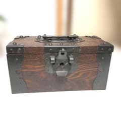木製（欅）銭箱　千両箱　手提げ金庫　鉄金具 木製（欅）銭箱 千両箱 手提げ金庫 鉄金具 木製収納ボックス ダーク