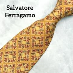 未使用】フェラガモ シルクネクタイ エジプト風 ライオン& トンボ 幾何