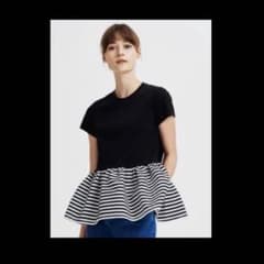 Y115 ボーダーズアットバルコニー ペプラムTシャツ 36 ブラック 黒