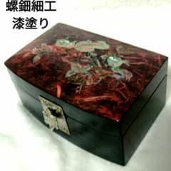 韓国 螺鈿細工 小物入れ アクセサリーケース 漆塗り 鏡付き ザクロ 鳥