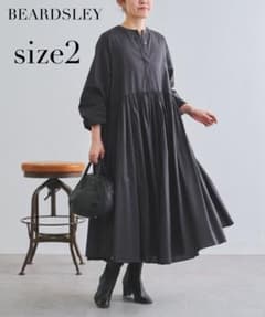 【美品】希少 ビアズリー ギャザーワンピース チャコールグレー　サイズ2 XL 美品】希少 ビアズリー ギャザーワンピース チャコールグレー サイズ2