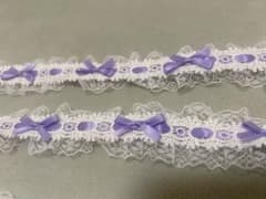 リボン付きフリルレース パープル ホワイト 手芸材料 1m 1メートルのサムネイル
