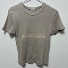 ZARA ベージュ リブ編み 半袖Tシャツ　Mサイズ