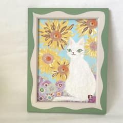 猫と向日葵 貼り絵(原画)のサムネイル