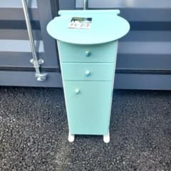 カリモク 電話台 シンプルモダン 水色 3段チェスト 昭和レトロ 水色